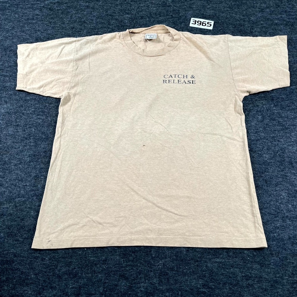 Vintage Alore Catch & Release Fishing T Shirt Mens L Beige Cotton Single Stitch‎